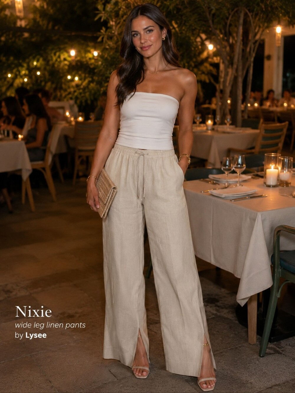 Lyssé “Nixie” wide leg linen pants, Natural, Size Xl